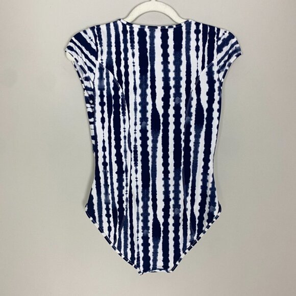 Athleta Wave Break One Piece Swimsuit Tie Dye Womens Medium Blue Cutout Knot - Picture 6 of 8